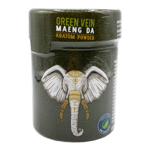 front of container of Tusk Green Vein Maeng Da Kratom Powder