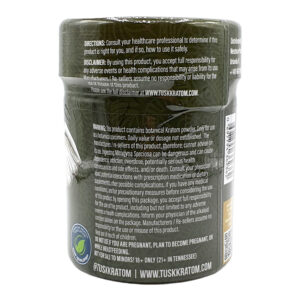 back of container of Tusk Green Vein Maeng Da Kratom Powder