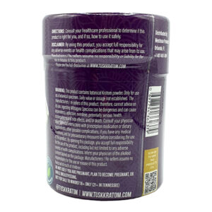 back of container of Tusk Train Wreck Kratom Powder