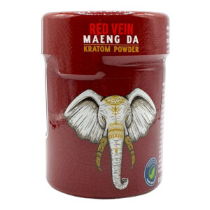front of container of Tusk Red Vein Maeng Da Kratom Powder