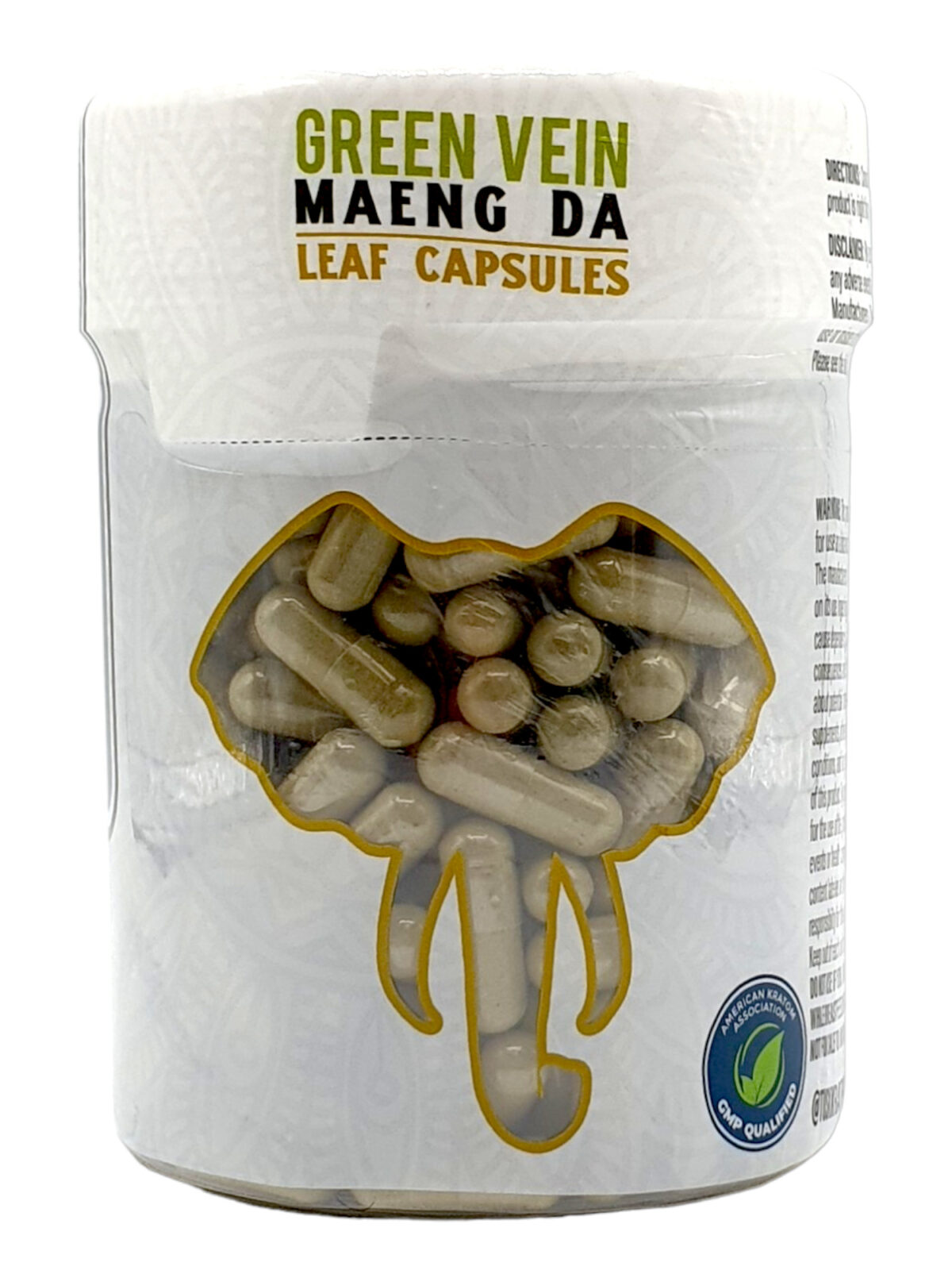 front of can of Tusk White Vein Maeng Da Kratom Capsules