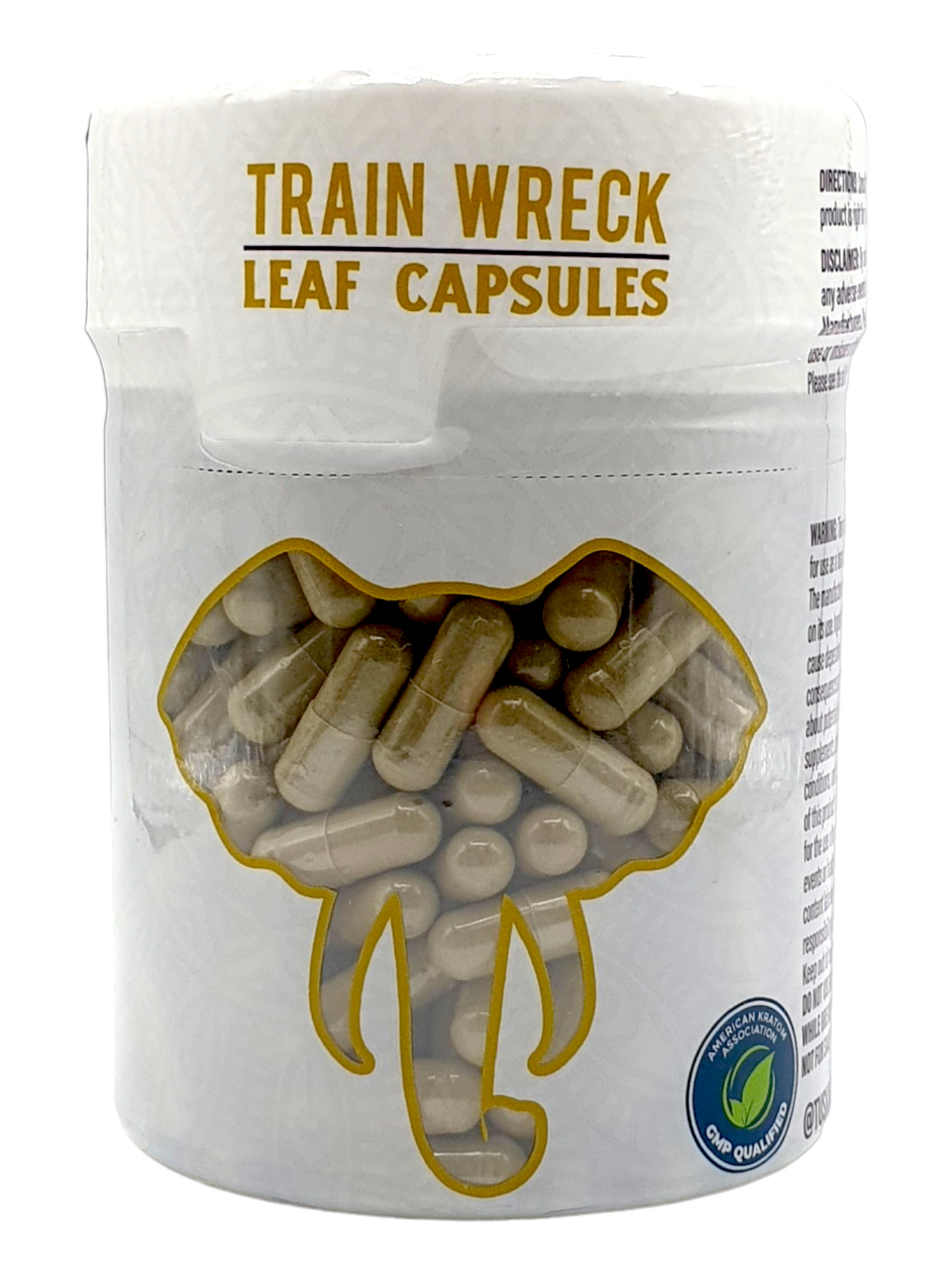 container of Tusk Train Wreck Kratom Capsules