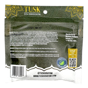 back of package of Tusk Mandarin Orange Kratom Gummies