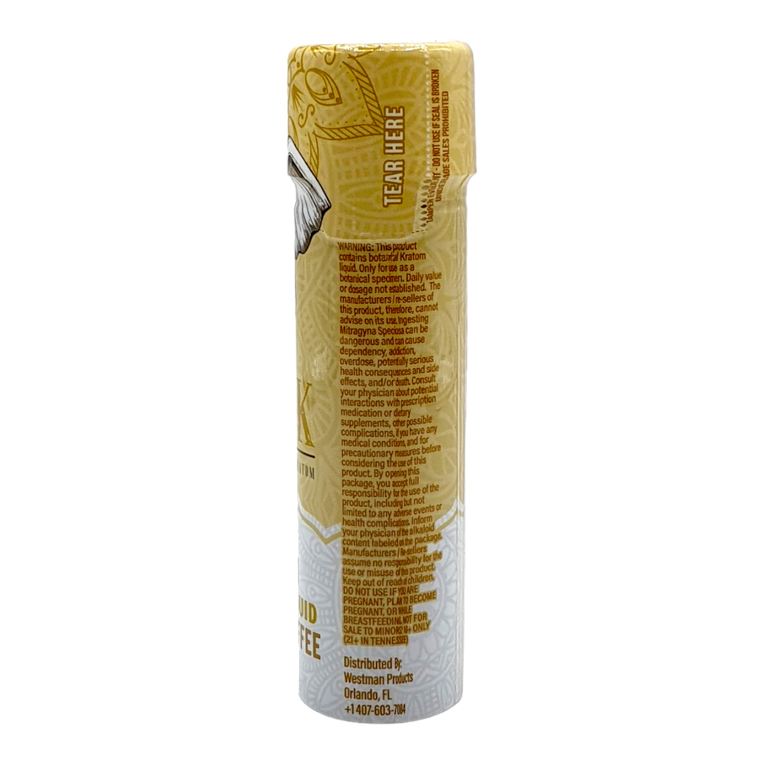 side of bottle of Tusk Vanilla Coffee Gold Kratom Shot 150mg (var 1)
