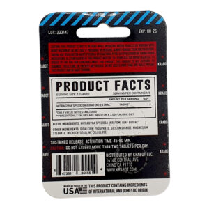 back of package of Krabot Mit-Tab100 725MG Kratom Tab 5ct