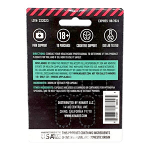 back of box of Krabot NZT Platinum Kratom Extract Capsules 1500mg 5ct
