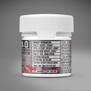 side of container of Krabot Alk-Tab40 Kratom Extract Tablets (var 1)