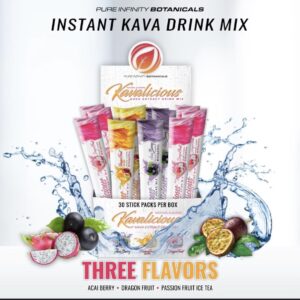 artistic promo image of Kavalicious Acai Berry Kava Drink Mix