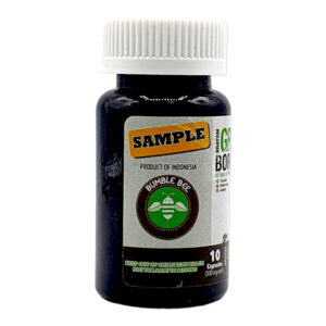 side of bottle of Bumble Bee Green Borneo Kratom Capsules SAMPLE (var 1)