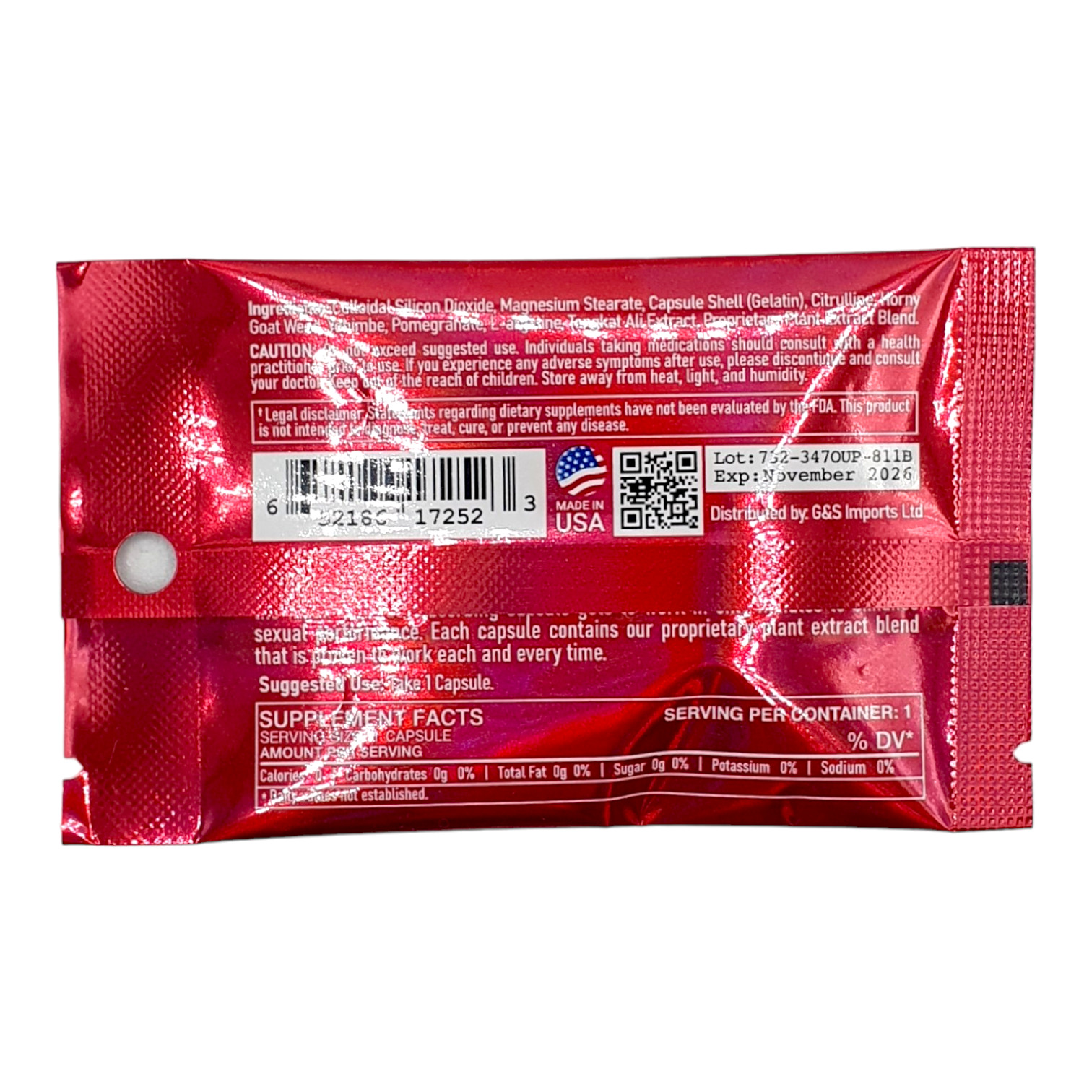 back of package of Alpha Max Male Enhancer Capsule