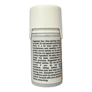 back of bottle of Donuts Kratom Extract Gold Shot Mango 250mg MIT 30mL