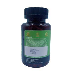 side of bottle of Kats Botanical White Elephant Kratom Capsules