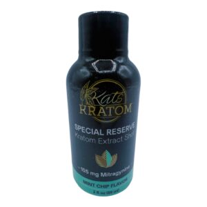 front of bottle of Kats Kratom Special Reserve Kratom Extract Shot Mocha 105mg 60mL