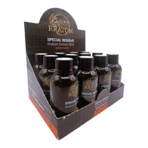display box of Kats Kratom Special Reserve Kratom Extract Shot Orange 105mg 60mL