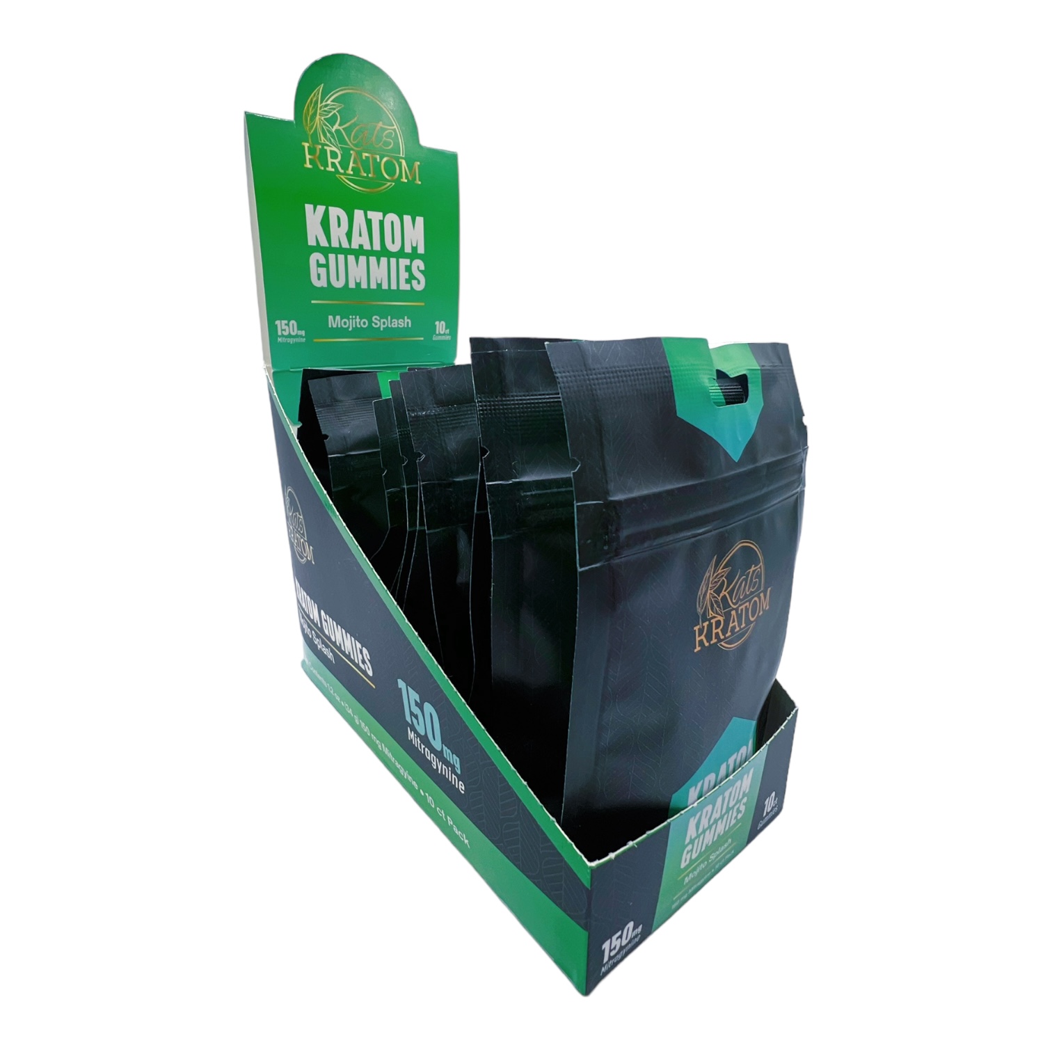 display box of Kats Kratom Kratom Gummies Mojito Splash 10ct