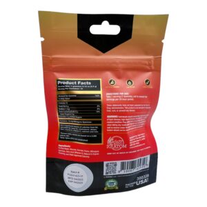 back of package of Kats Kratom Kratom Gummies Peach Squeeze 10ct