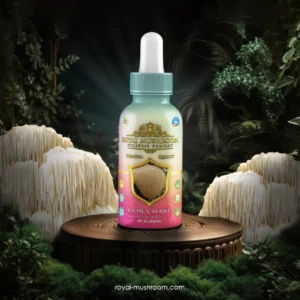 artistic image of Royal Mushroom Lion's Mane Mushroom Oil Tincture 60mL bottle