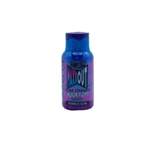 front of bottle of Maxxout Kratom Bubble Gum Shot 330mg 30mL
