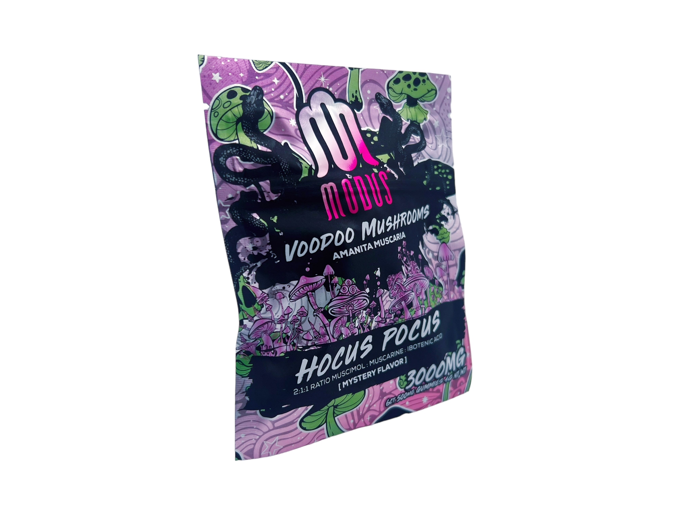 front of bag of Modus Voodoo Mushrooms Hocus Pocus 6CT 3000MG