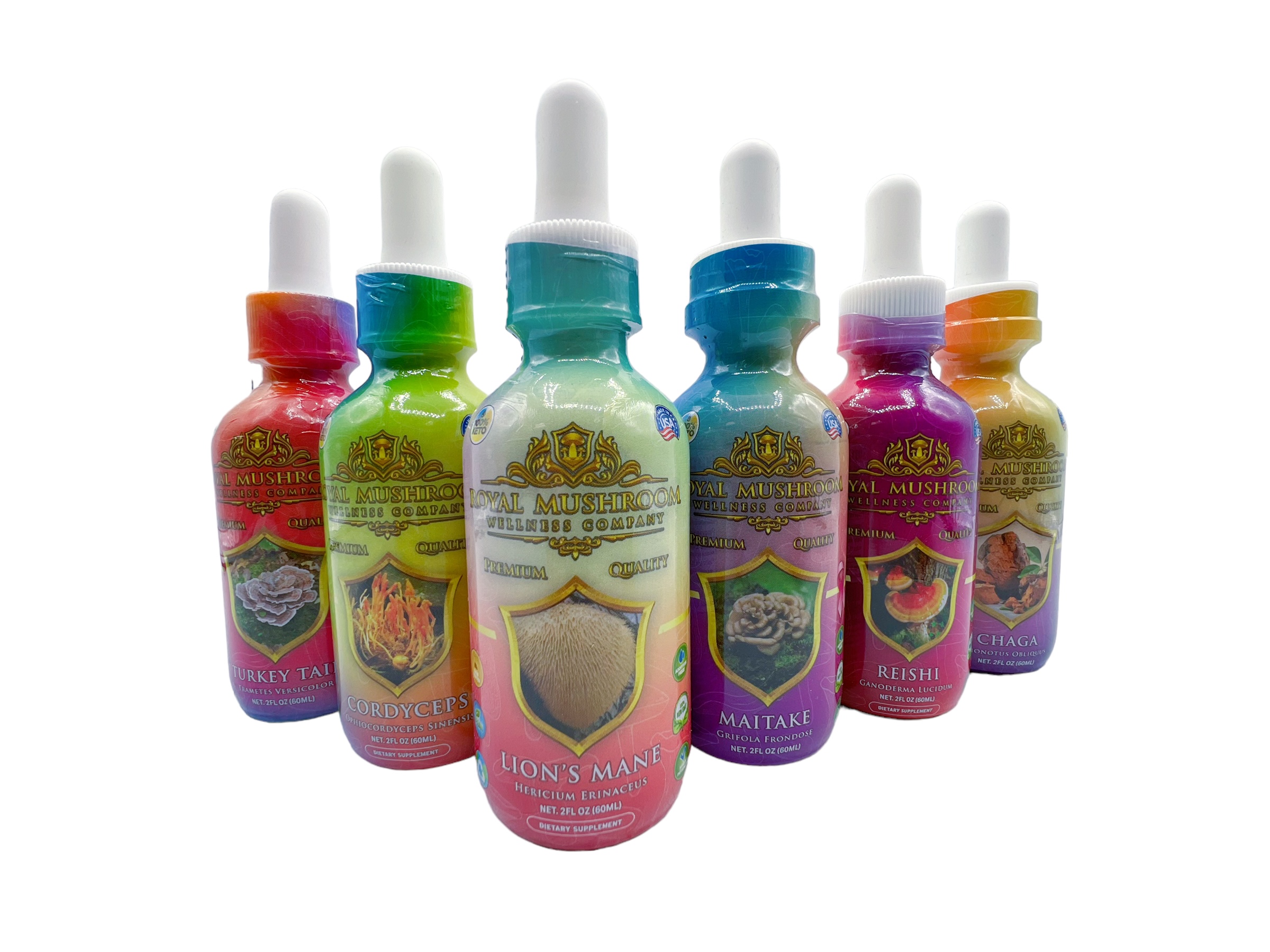 multiple bottles of Royal Mushroom Turkey Tail Mushroom Oil Tincture 60ml