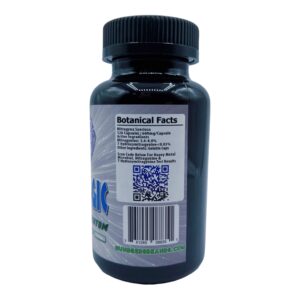 side of bottle of Blue Magic Green Malay 2X Kratom Capsule 120ct