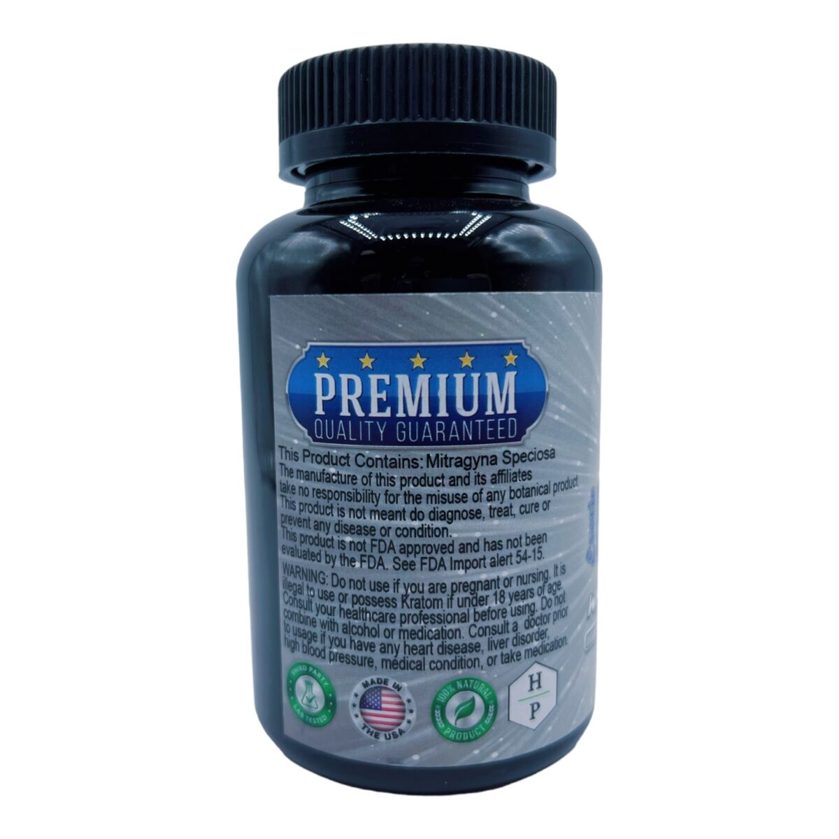 back of bottle of Blue Magic White Thai 2X Kratom Capsule 120ct