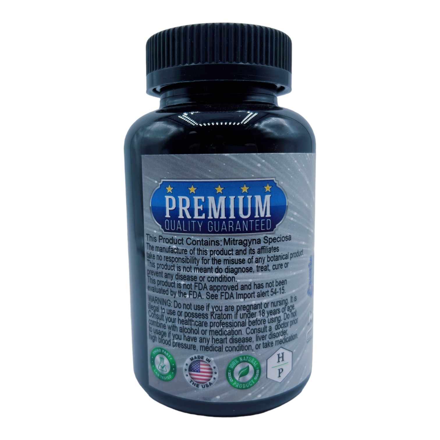 back of bottle of Blue Magic White Thai 2X Kratom Capsule 120ct