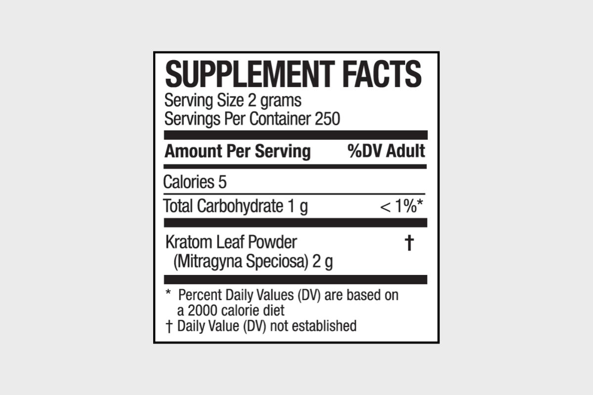 supplement facts of VIVAZEN Kratom Maeng Da Powder White Vein