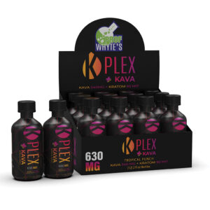 display case of Prof Whytes K Plex Kava Kratom Tropical Punch Shot 90mg Kratom 540mg Kava 60mL
