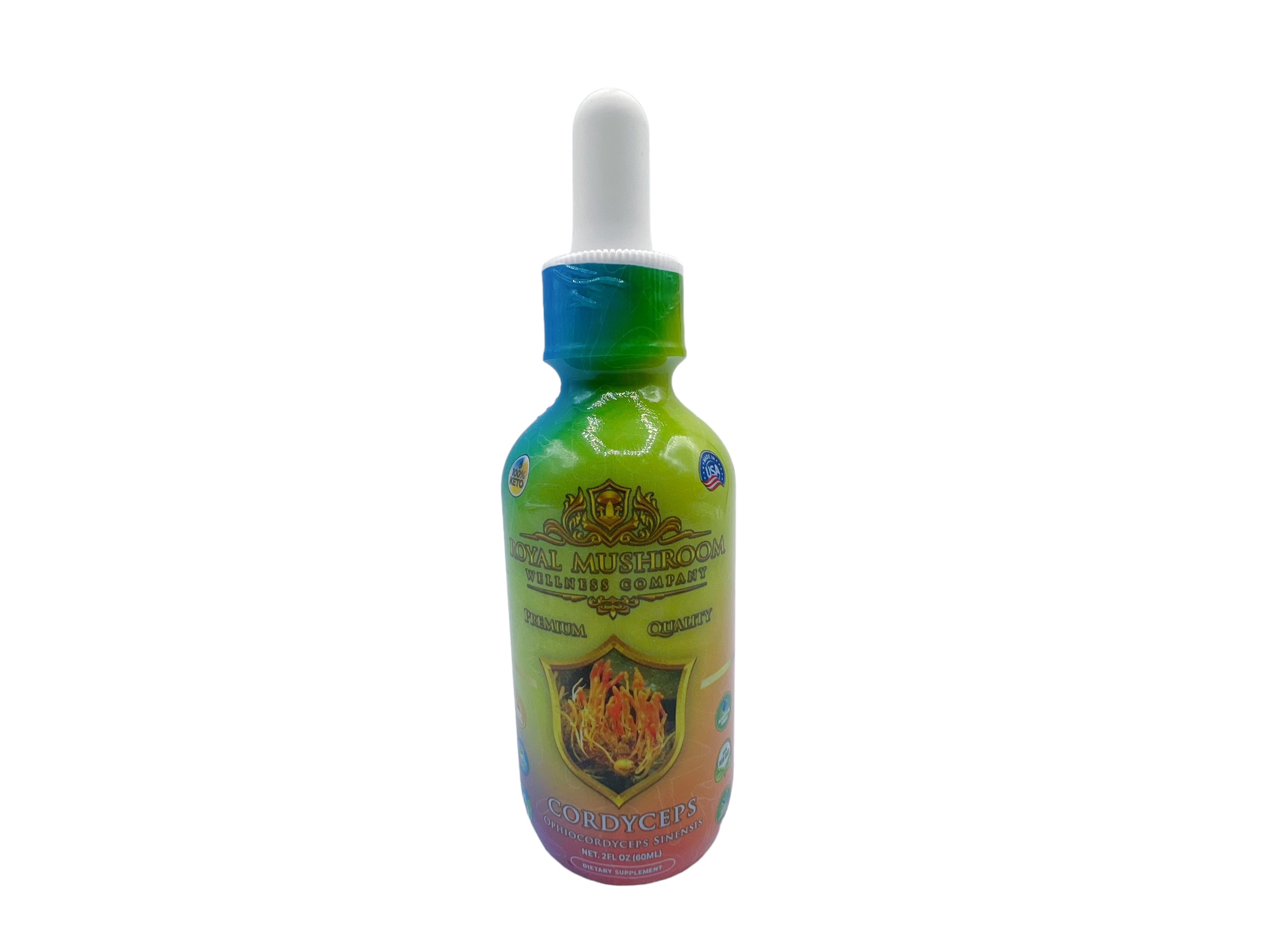 front of model of Royal Mushroom Cordyceps Mushroom Oil Tincture 60ml