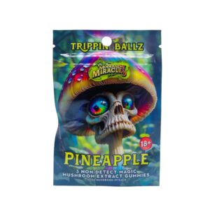 front of bag of Trippin Ballz Mushroom Gummies Pineapple 100MG (var 2)