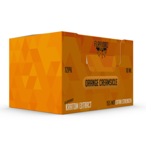display box of Flayvorz Kratom Shot Orange Creamsicle 155mg MIT 10mL (var 1)