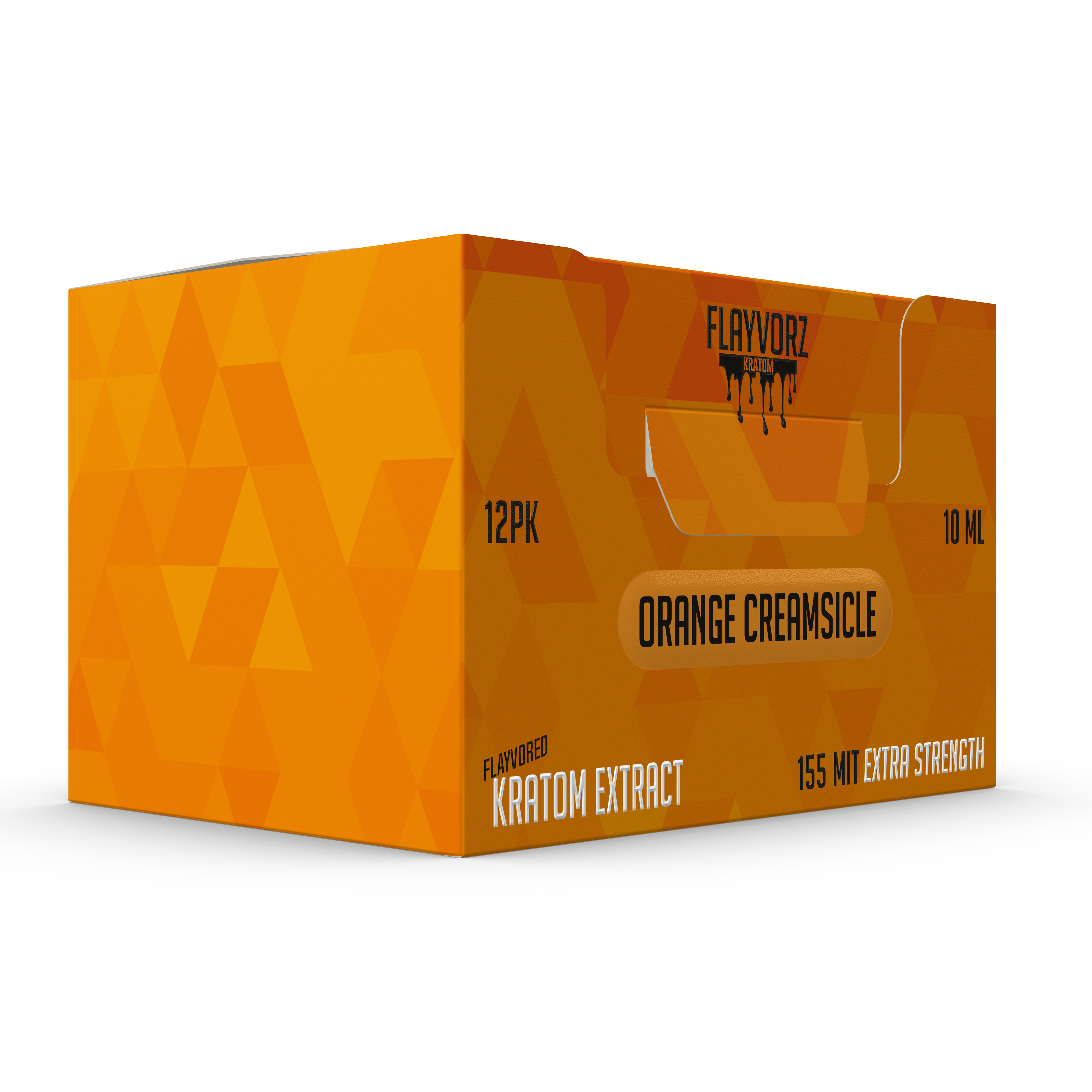 display box of Flayvorz Kratom Shot Orange Creamsicle 155mg MIT 10mL (var 1)