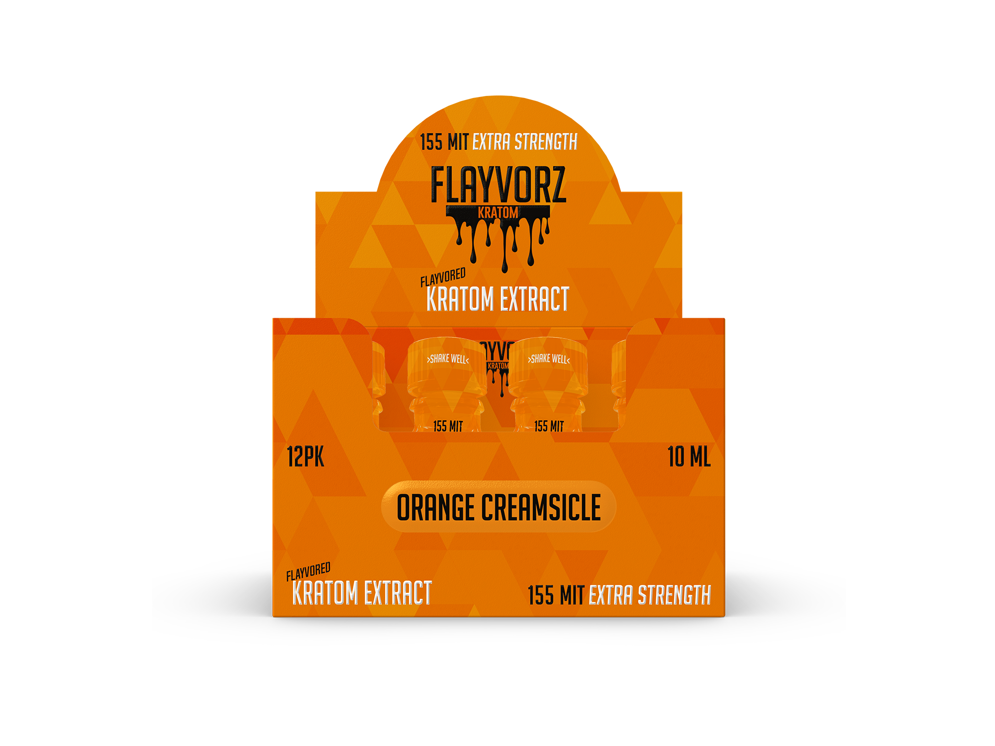 front of display box of Flayvorz Kratom Shot Orange Creamsicle 155mg MIT 10mL (var 1)