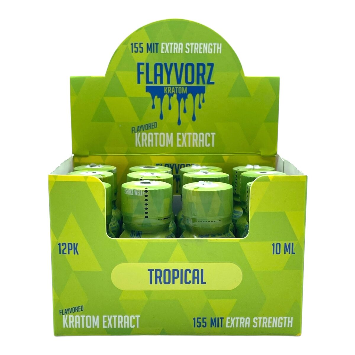 display box of Flayvorz Kratom Shot Tropical 155mg MIT 10mL (var 2)