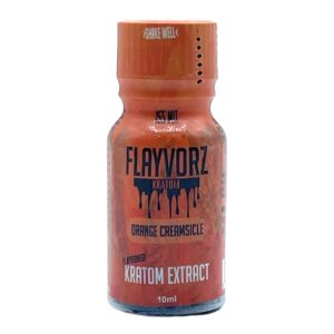 front of bottle of Flayvorz Kratom Shot Orange Creamsicle 155mg MIT 10mL