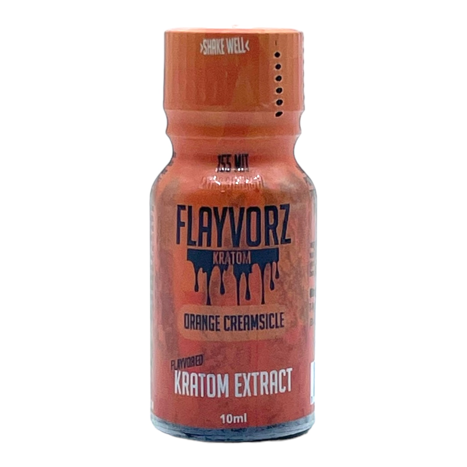 front of bottle of Flayvorz Kratom Shot Orange Creamsicle 155mg MIT 10mL