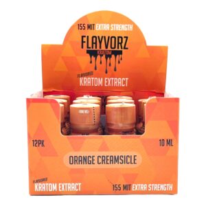 display box of Flayvorz Kratom Shot Orange Creamsicle 155mg MIT 10mL