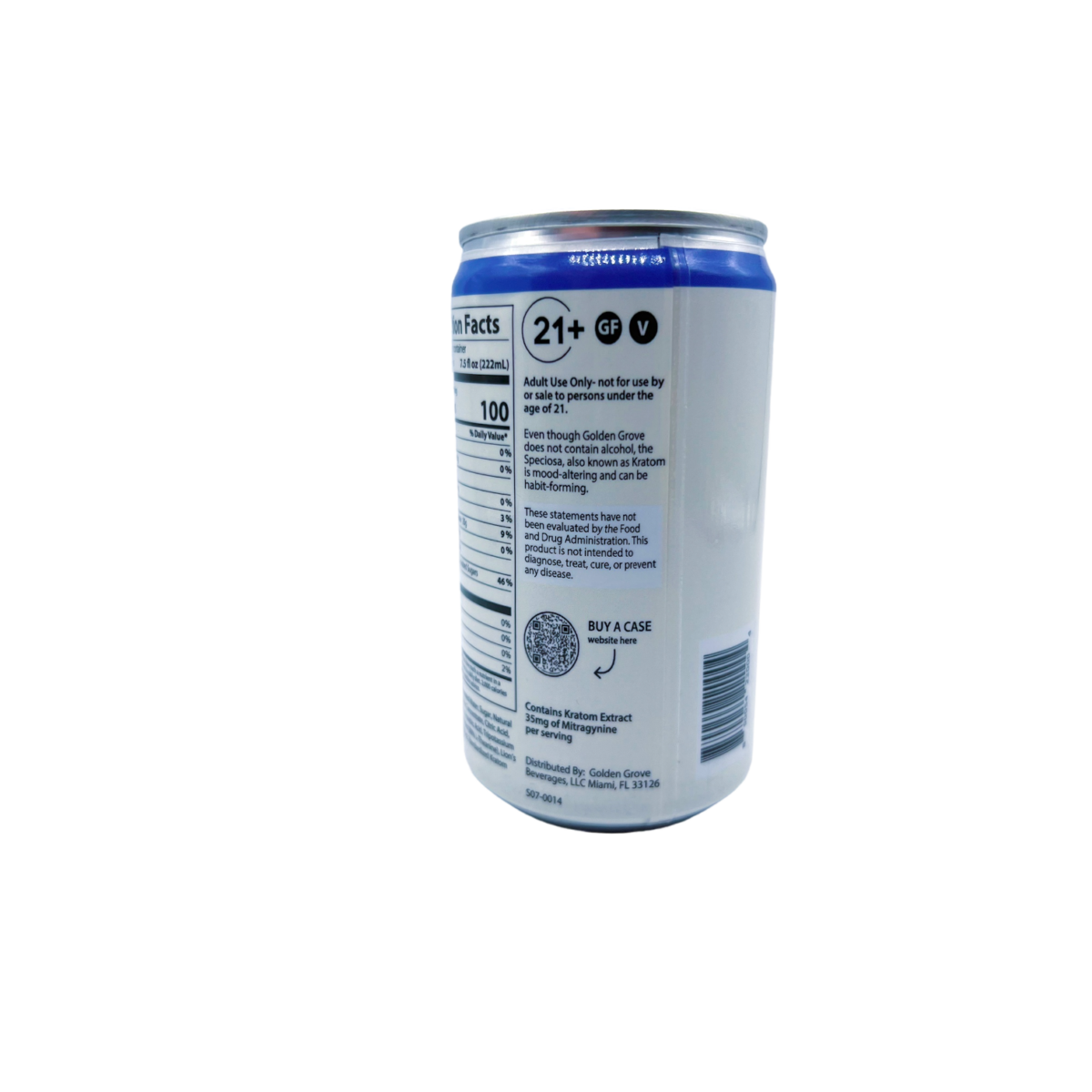 back of can of Golden Grove Kratom Tonic Blueberry Lemon