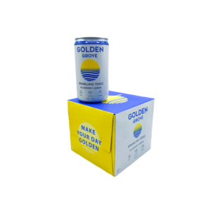 display box next to can of Golden Grove Kratom Tonic Blueberry Lemon