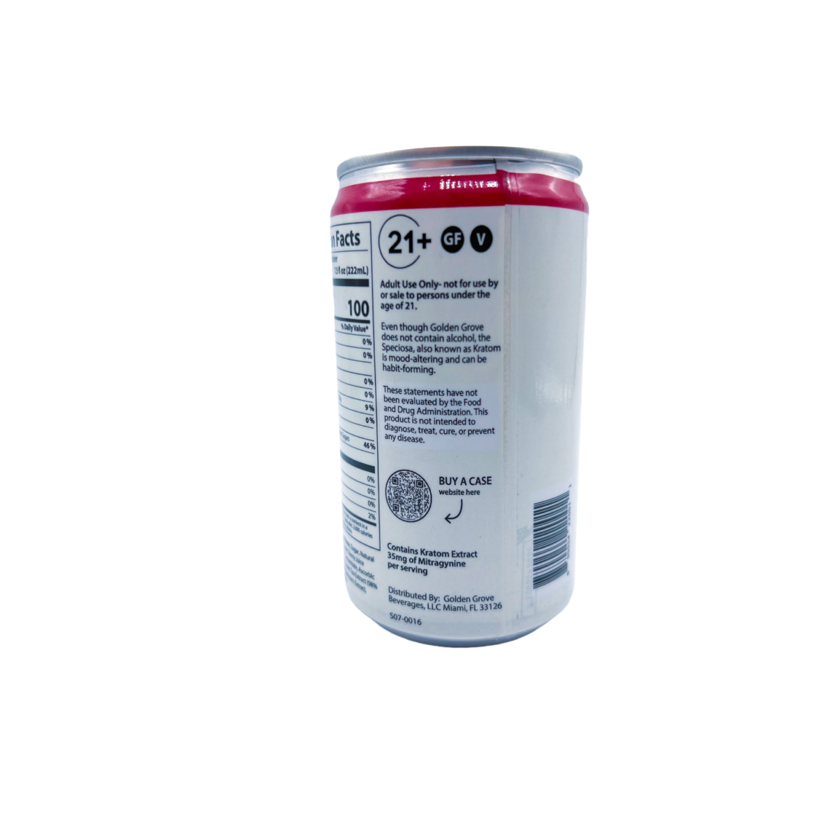 side of can of Golden Grove Kratom Tonic Cherry Verbena