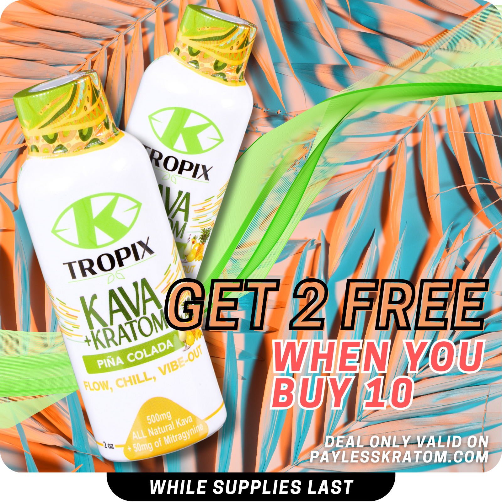 K-Tropix Kratom and Kava Shot Pina Colada 500mg DEAL