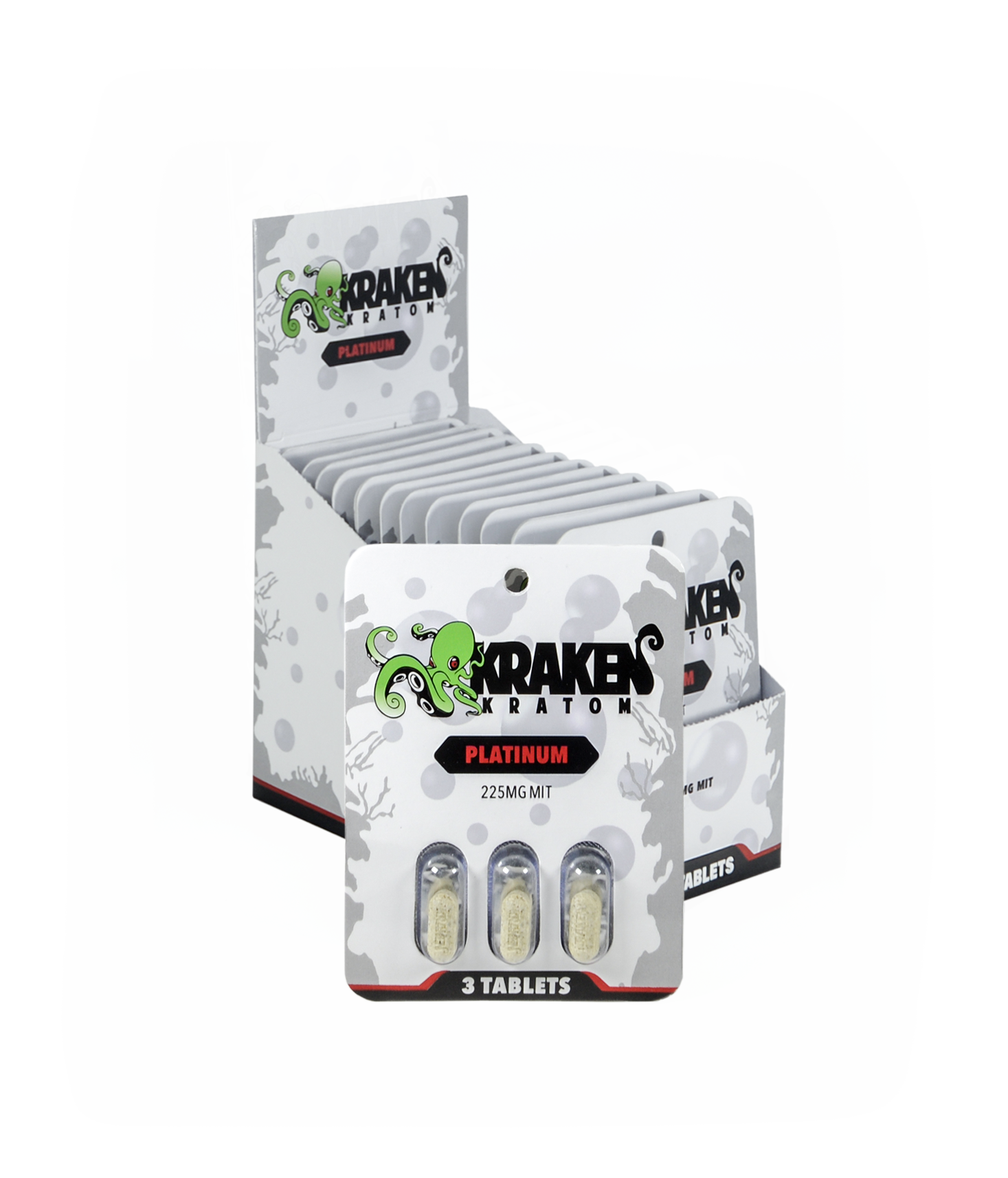 display case for Kraken Kratom Platinum Capsules