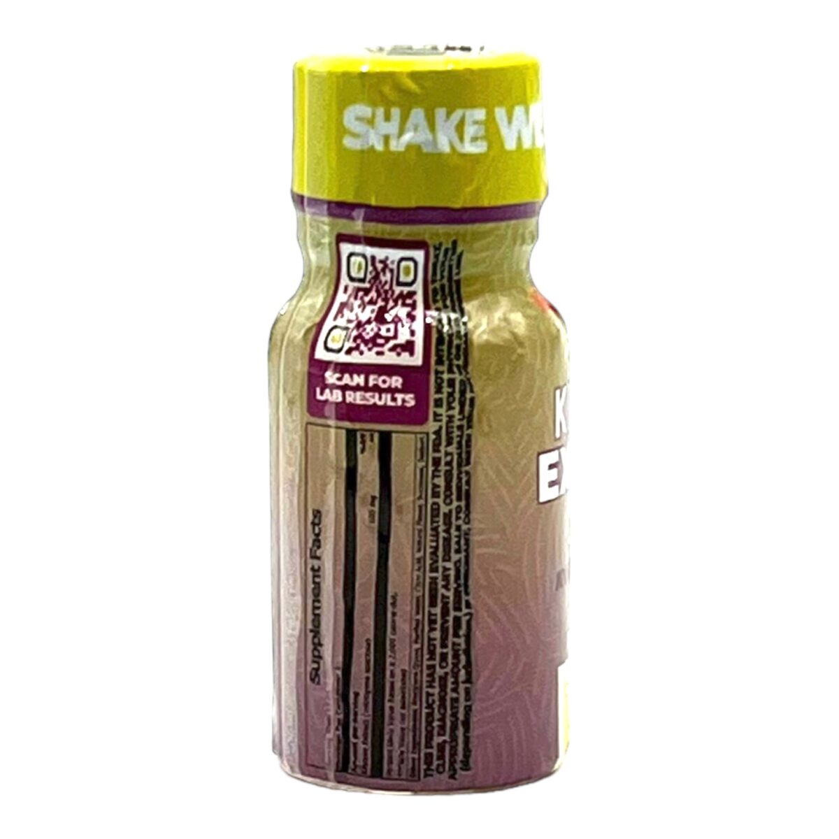 side of bottle of Kratomyx Passion Fruit Shot 100mg 10mL