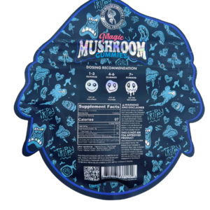 back of packet of Tre House Blue Raspberry Magic Mushroom Gummies