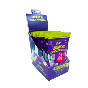front of box of Purple Mushroom Gummies Watermelon