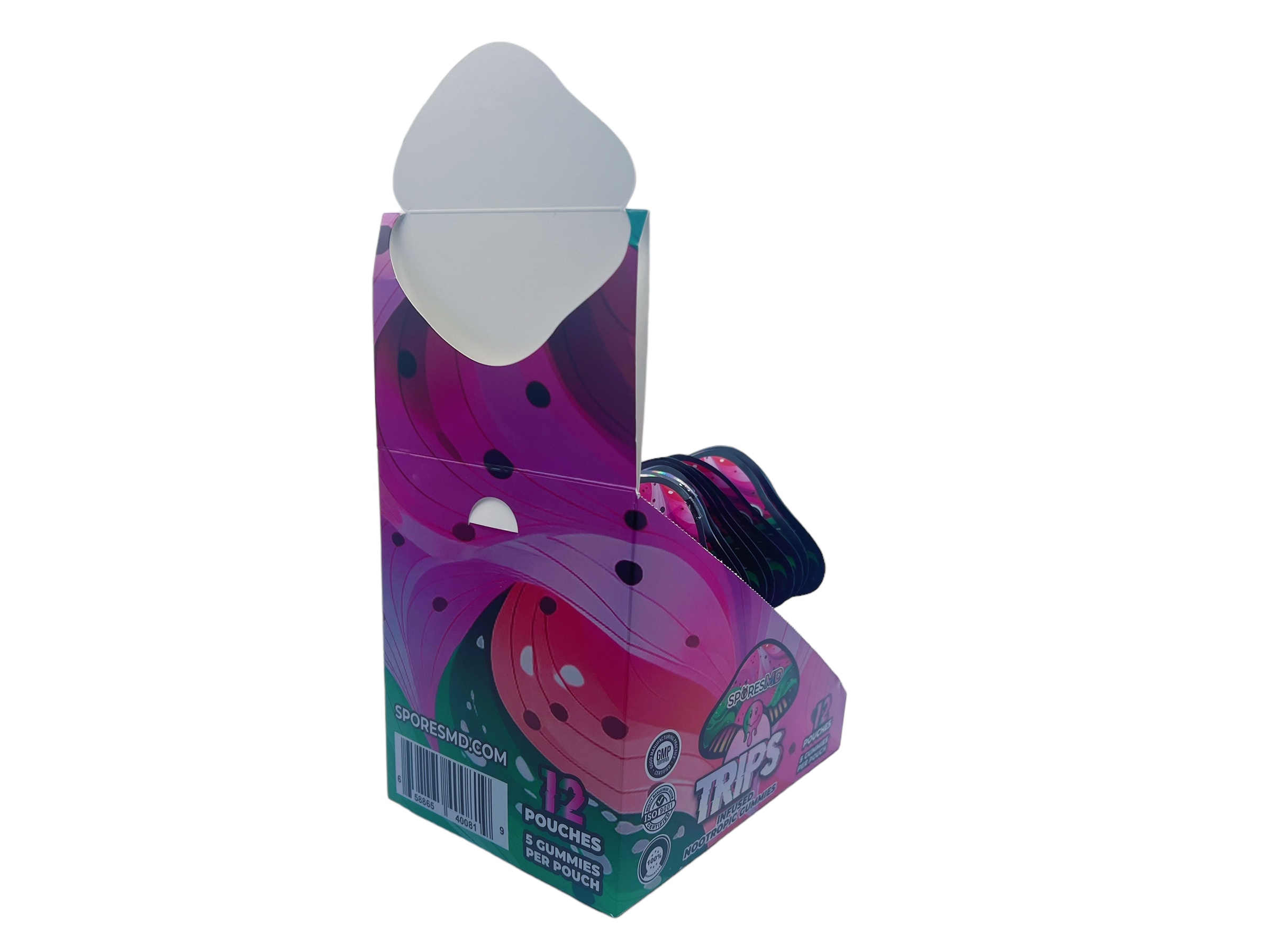 back of display box for Spores MD Nootropics Mellow Mellon Gummies