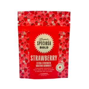 front of bag of Super Speciosa Bold Gummies Strawberry