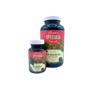 two bottles of Super Speciosa Kratom Capsules Red Maeng Da