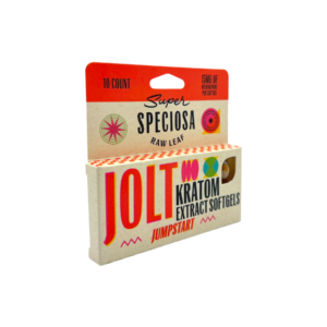 front of package of Super Speciosa Jolt Kratom Extract Softgels